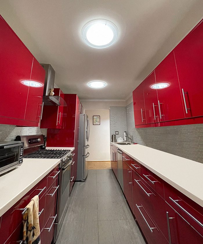 Solatube in a red kitchen